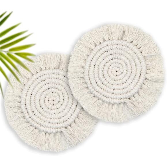 Coasters for Drinks Absorbent, Boho Coasters for Wooden Table, Drink Coaster Set - Picture 1 of 7